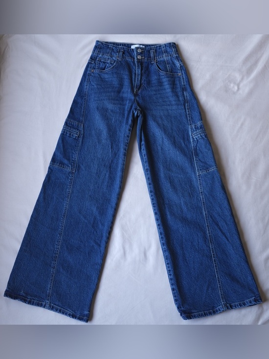 Habitual Denim - NWT Habitual Extra Wide Leg Cargo Jeans High Rise Blue Utility‎ Loop 4/27